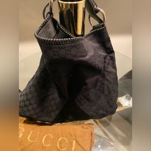 Sale Gucci Black GG Canvas Large Horsebit Hobo Bag
